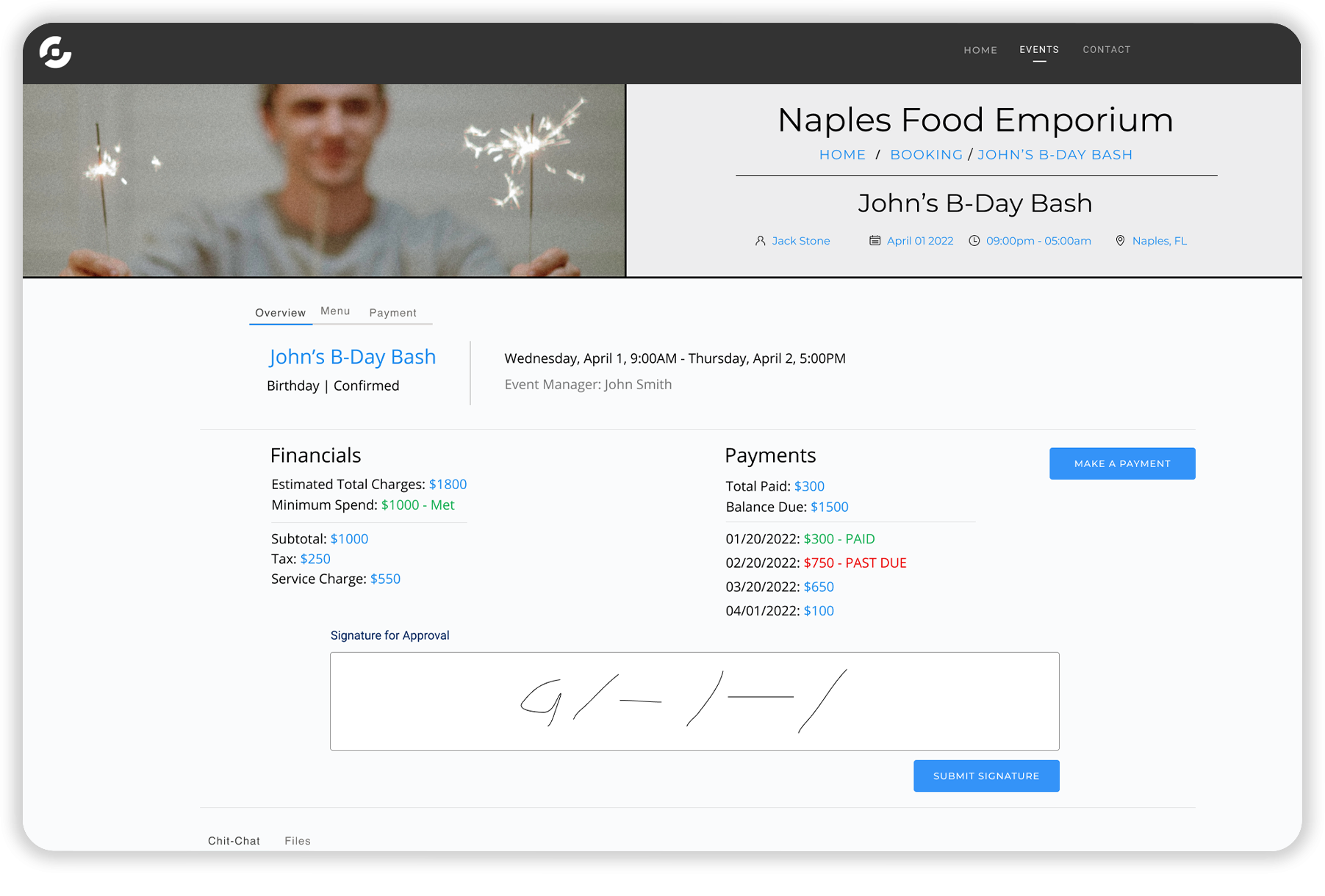 Caterease | Advanced Catering & Event Management Software Client Portal Screenshot